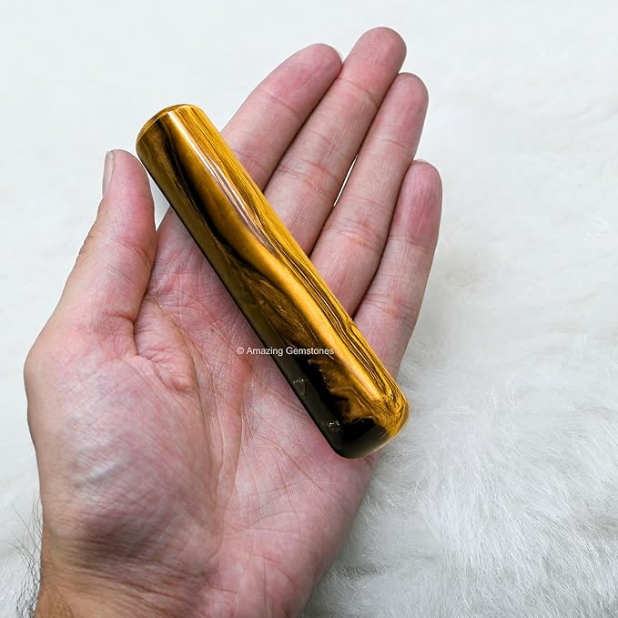 Amazing Gemstone Tiger Eye Crystal Wand Massage Stick - Pelvic Wand Gua Sha for Adults - Crystals and Healing Stones Massage Wands for Adults Gifts (Smooth)