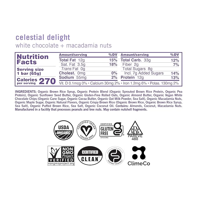 GoMacro MacroBar Organic Vegan Protein Bars - White Chocolate + Macadamia Nuts (2.3 Ounce Bars, 12 Count)