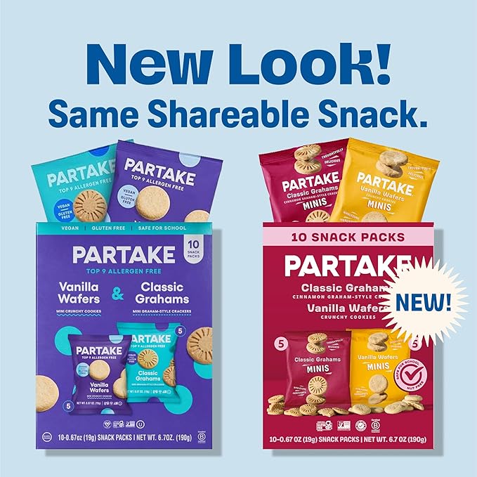 Partake Foods Gluten Free Mini Graham Cracker & Vanilla Wafer Snack Packs by Partake | Vegan & Dairy Free Cookies | Lunch Box Snacks | Allergy Friendly Snacks | Safe School Snack for Kids - 20 Pack