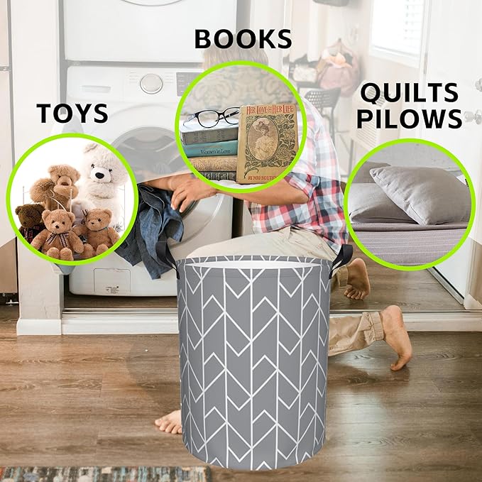 Laundry Basket Abstract Geometric Laundry Basket Oxford Cloth Laundry Hamper Large Storage Baskets Toy Organizer Tote Bag For Bedroom Clothes Bathroom 17.3(H) x16.5(D) Inch