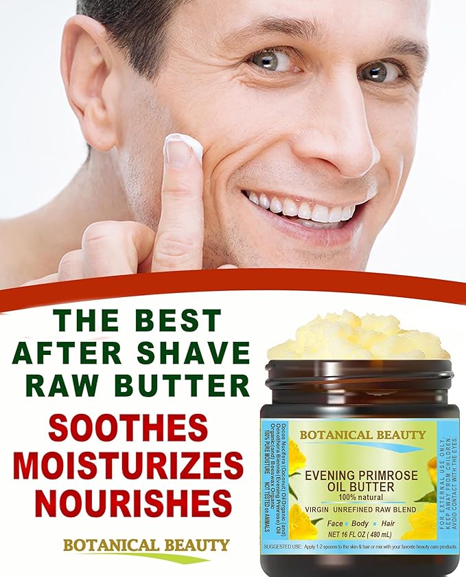 Botanical Beauty EVENING PRIMROSE OIL BUTTER Pure Natural Virgin Unrefined RAW for FACE, SKIN, BODY, DAMAGED HAIR, NAILS. (8 Fl Oz)