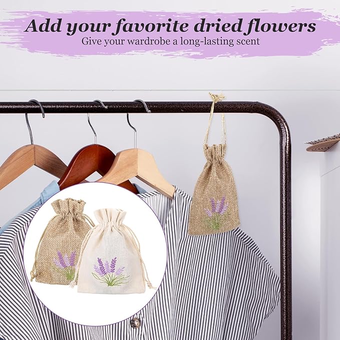 12 Pcs Lavender Sachet Bags, Empty Linen Gift Bags with Drawstring Lavender Canvas Pouch for Spice Jewellery DIY Craft Wedding Party