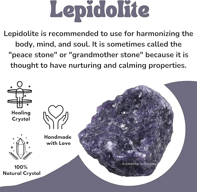 Amazing Gemstone Lepidolite Raw Crystals and Healing Stones, Natural Rocks for Tumbling and DIY Raw Stones and Crystals (5 Pieces)