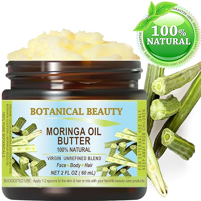 Botanical Beauty‎ MORINGA OIL BUTTER Pure Natural Virgin Unrefined RAW 2 Fl. Oz.- 60 ml for FACE, SKIN, BODY, DAMAGED HAIR, NAILS.