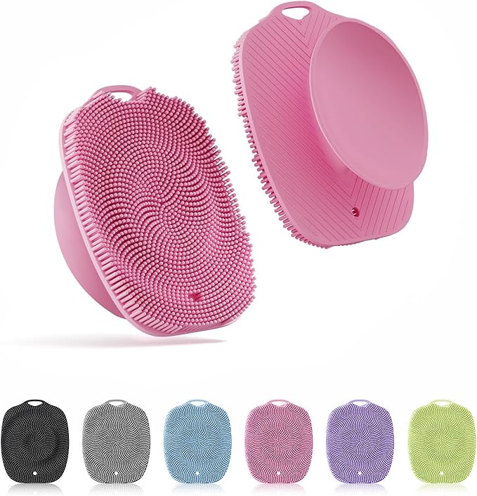 Soft Silicone Body Scrubber Gentle Like a Hand Exfoliating Your Skin and Build Up Lather Easily, Back Large Suction Cup Easy to Store, Long-Lasting & Deep Clean (Pink)