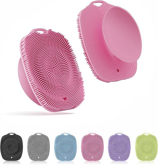 Soft Silicone Body Scrubber Gentle Like a Hand Exfoliating Your Skin and Build Up Lather Easily, Back Large Suction Cup Easy to Store, Long-Lasting & Deep Clean (Pink)