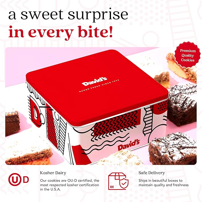 David's Cookies Fresh Baked Gourmet Crumb Cake Food Gift Basket - Gourmet Crumb Cake Assortment With Original Butter, Raspberry Gift Basket - Ideal Gift for Corporate Birthday Fathers Mothers Day Get Well and Other Special Occasions - 2 lb (14 pcs)