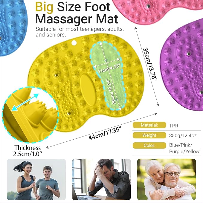 Foot Massage Mat, Big Foot Reflexology Mat with Magnetic Therapy, Foot-Shaped Acupressure Mat for Feet Relaxation, Under Desk Mat Pressure Point Mat for Pain, Fatigue and Stress Relief(Yellow)