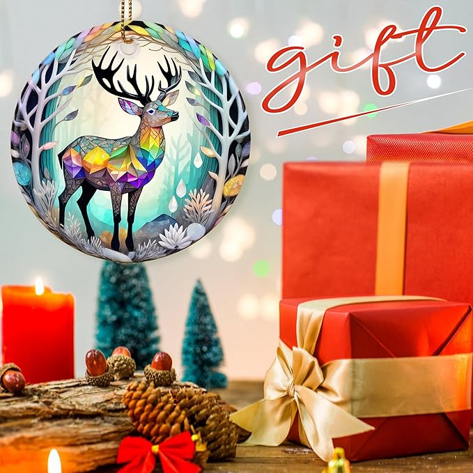 Colorful Ceramic Elk Christmas Ornament, Elk Ornaments for Christmas Tree, Holiday Decorations, Christmas Decor, Elk Gifts, Christmas Ornament Gift Ideas