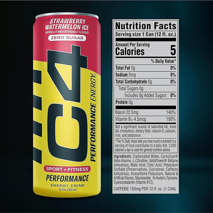 C4 Energy Drinks Variety Pack, Sugar Free Pre Workout Performance Drink With No Artificial Colors or Dyes, Zero Calorie, Coffee Substitute or Alternative, 4 Flavor Variety 12 Pack