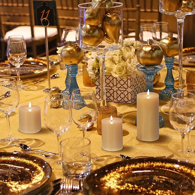 KONNI Mustard Yellow Pillar Candles Set of 3, 3"x 3" Unscented Pillar Candles Bulk, 30 Hours Long Burning Candles, Smokeless&Dripless Large Round Candle for Wedding, Home Decoration, Parties