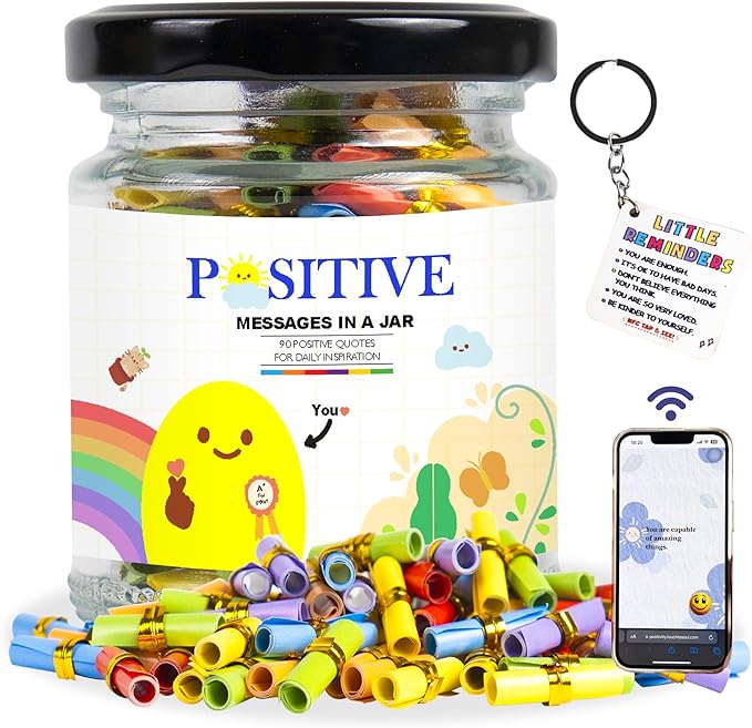 90+ Positive Messages with NFC Keychain, Unique Gifts for Women, Affirmation Cards, Positive Affirmations Cards, Stocking Stuffers Teens, Self Care Gift, Christmas Gifts For Women