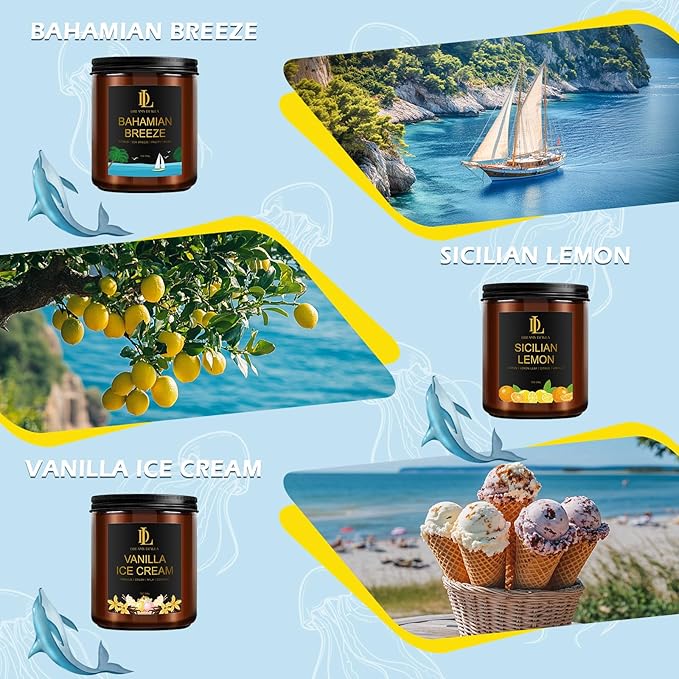 6 Pack Scented Candles Set, 42oz 300 Hour Long Lasting Candle, Soy Candles for Home Scented, Scents of Pink Sands/Coconut Vanilla/Bahama Breeze/Pineapple Cocktail/Sicilian Lemon/Vanilla Ice Cream