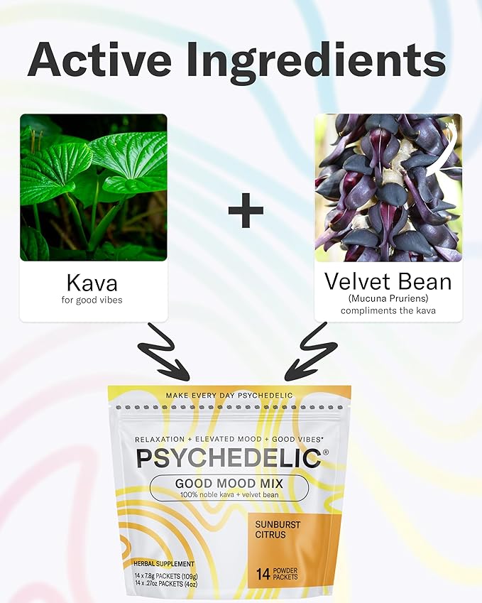 Calming Kava Drink Mix - Kava kava flavored drink mix - Easy Open Single-Serving - Flavored Kava - Mucuna Pruriens - Stevia - Adaptogen Mocktails - 14 Sticks - Sunburst Citrus