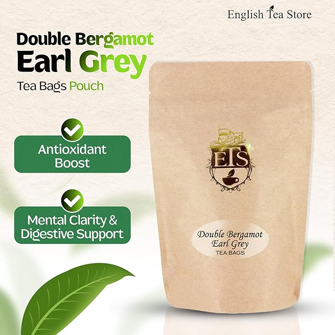Double Bergamot Earl Grey Tea Bags | Strong Citrus Black Tea Blend | 25 Count Pouch | Indian Ceylon Loose Leaf in Teabag Format | Natural Bergamot Extract | English Tea Store