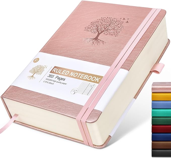 Lined Journal Notebook -365 Pages A5 Thick Journals for Writing Ruled Notebook, Pink Hardcover Leather Journals for Women Men, Daily Journal Notebook for Work, Note Taking ( 5.75'' X 8.38'' Rose Gold)