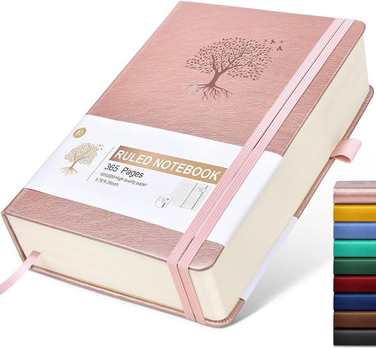 Lined Journal Notebook -365 Pages A5 Thick Journals for Writing Ruled Notebook, Pink Hardcover Leather Journals for Women Men, Daily Journal Notebook for Work, Note Taking ( 5.75'' X 8.38'' Rose Gold)