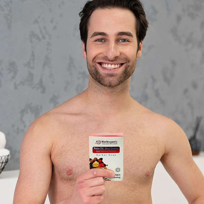 HERBOGANIC Palm oil, Shea butter and Cocoa Butter Herbal Soap | Pack of 6 of 5oz soap Bar | Ideal for Men and Women, Soothing and Nourishing Soap for Moisturization