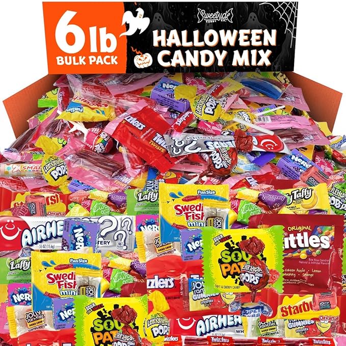 Bulk Halloween Candy Mix - 6lb of Individually Wrapped Party Variety, Favorite Sweets Giant Bag Assorted Classic for Pinata Filler, Goodie Bag Fun Size
