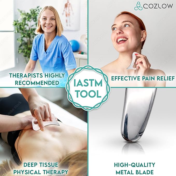 COZLOW 2-in-1 Stainless Steel Muscle Scraper Tool Set for IASTM Therapy - Skin Scraping Massage Tools for Soft Tissue Mobilization - Deep Tissue Gua Sha for Arms, Legs & Back