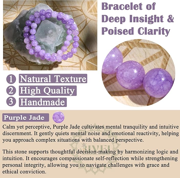 Bivei Natural Gemstone Semi Precious Healing Crystals Handmade Stretchy Round Beads Bracelet, Enhance Positive Energy
