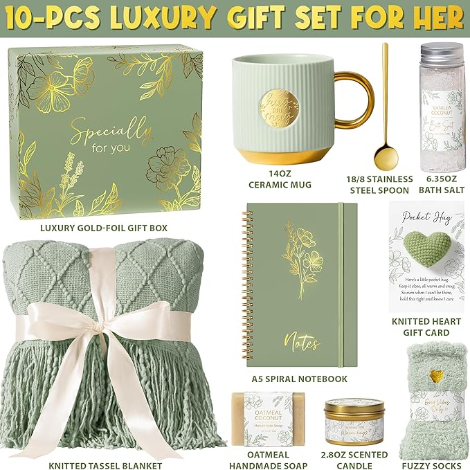 Self Care Gifts for Women Get Well Soon Gift Baskets, Unique Birthday Gifts for Women Spa Care Package, Sympathy Inspirational Thinking of You Gift Set for Mom Her Sister Best Friend Wife Girlfriend