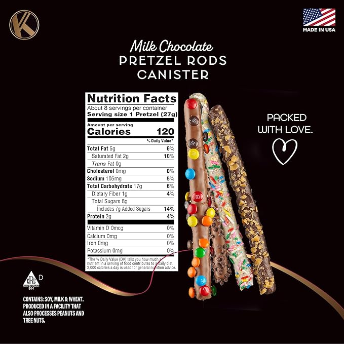 KREMERY Creamy Chocolate Cravings - Birthday Treats, Chocolate Covered Pretzel Rods Gift Basket, in Clear Tube + Greeting Card (8 Pretzels, Assorted Sweet Toppings) Food Assortments USA Made