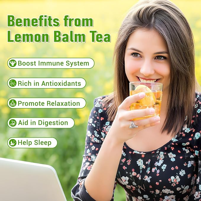 Lemon Balm Tea, 100% Pure & Natural Lemon Balm Leaves Herbal Tea Bags, Promotes Relaxation & Aid In Digestion, Caffeine Free, Non-GMO, Additives Free（1 Pack/50 Bags)
