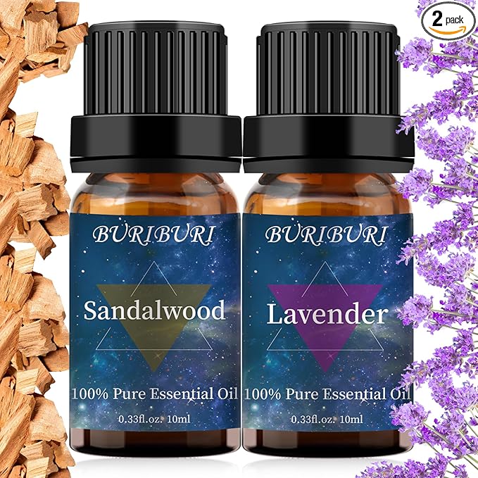 Lavender and Sandalwood Essential Oil, 100% Pure, Undiluted, Natural, Organic Aromatherapy Essential Oils Gift Set, 10MLx2
