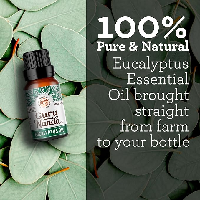 GuruNanda Eucalyptus Essential Oil -100% Pure, Natural and Undiluted Aromatherapy Oil for Diffusers - Enhances Your Breathing Space - Perfect for Massages (2X0.5 Fl Oz)