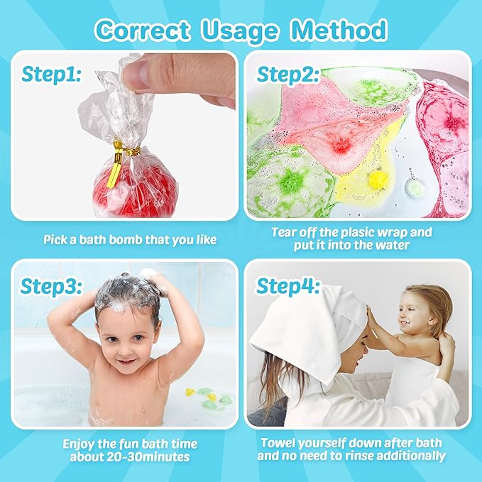 8PCS Kids' Bath Bomb Surprises, Charming Metal Gift Box, This Toy Bath Bombs Set Features Natural Organic Fizzy Bubble Bath Bombs, Ideal as Christmas Stocking Fillers for Girls, Boys, and Toddlers.