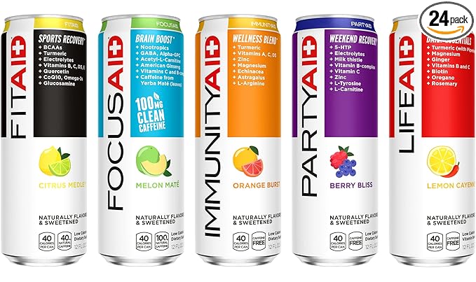 FITAID Post Workout Recovery Drink, Strawberry Lemonade, BCAAs, Glucosamine, Electrolytes, All In One Can, Paleo, Vegan & Gluten-Free, 40 Calories, 12 Fl Oz (Pack of 24)
