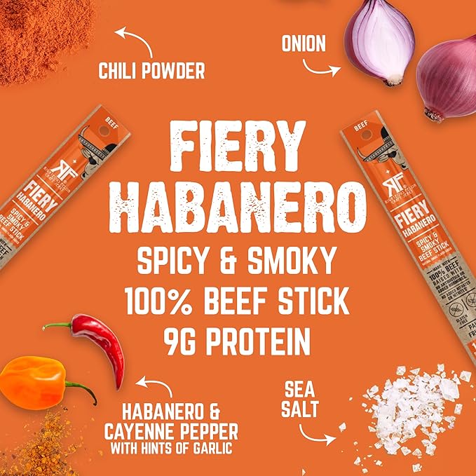 Righteous Felon Meat Sticks | 100% Beef Sticks | Gluten Free & Keto Meat Sticks | Low Sugar & High Protein Beef Sticks | Healthy Snack for Adults | Jerky Gifts for Men | Fiery Habanero, 10 Pack