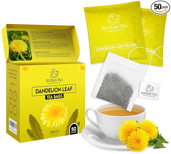 50 PACK Dandelion Tea Bags – Individual Wrapped Tea Bags – All Natural Herbal Tea | Caffeine Free | No Preservatives, No Sugar – Great For All Seasons