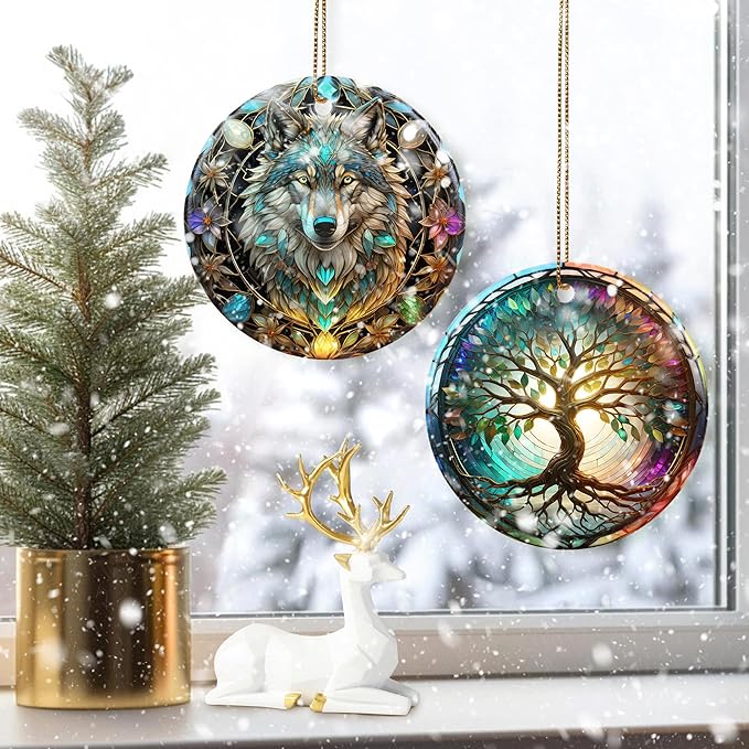 Colorful Ceramic Wolf Christmas Ornament, Wolf Ornaments for Christmas Tree, Holiday Decorations, Christmas Decor, Wolf Lovers, Wolf Gifts, Christmas Ornament Gift Ideas