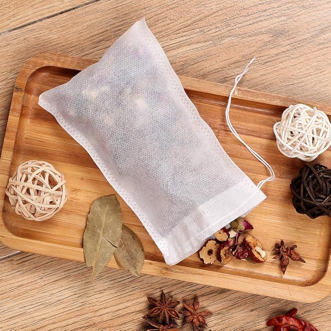 Fenshine 100Pcs Large Tea Bag - Disposable Empty Tea Filter Bags No Mess Mesh Bags with Drawstring for Concentrate/Iced Coffee, Herb, Loose Leaf Tea