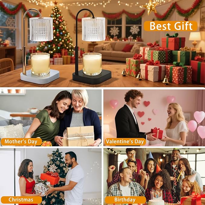 Candle Lamp Warmer with Timer,Electric Candle Light Warmer,Best Friend Birthday Gifts for Women,20 Gears Rotary Dimming with 2 Bulbs