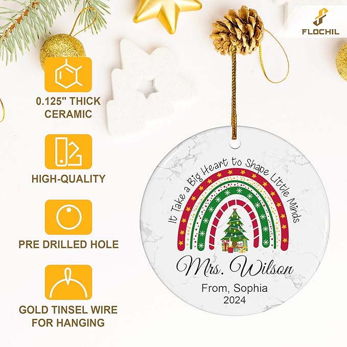 FLOCHIL Personalized Christmas Ornament, Custom Best Teacher Ornament with Name, Teacher Appreciation Gift, Christmas