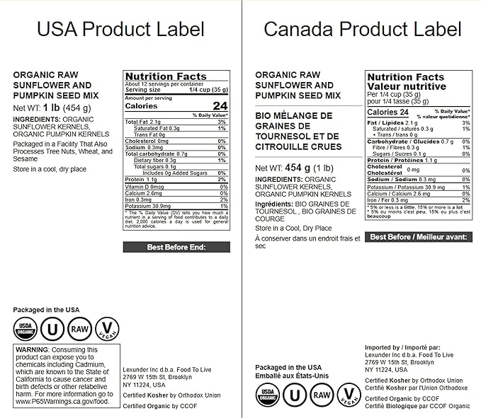 Food to Live Organic Sunflower and Pumpkin Seed Mix, 1 Pound – Natural Snack, Rich in Protein, Perfect for Snacking, Baking and Salads, Raw, Vegan, Kosher, Bulk