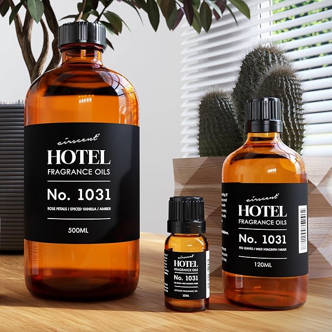 AirScent Hotel Diffuser Oil No. 1031 - Rose Petals Spiced Vanilla Amber - Hotel Scent Dupe -Premium Fragrance Oil for Ultrasonic and Waterless Diffusers and Crafting - 500 mL, 16.9 fl oz Glass Bottle