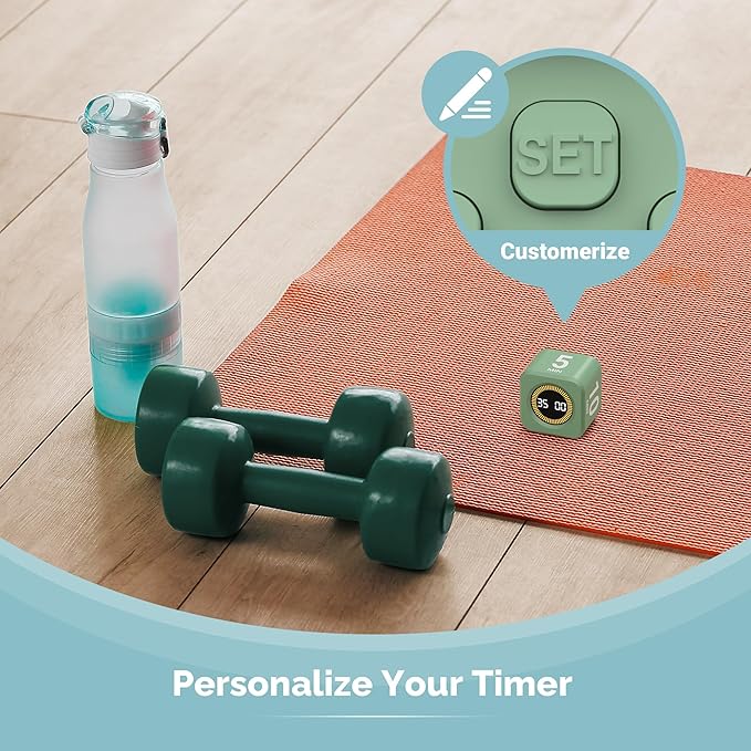 KADAMS Pomodoro Cube Timer Productivity Visual Timer - 5/10/25/50 Min Rotating Countdown (Green)