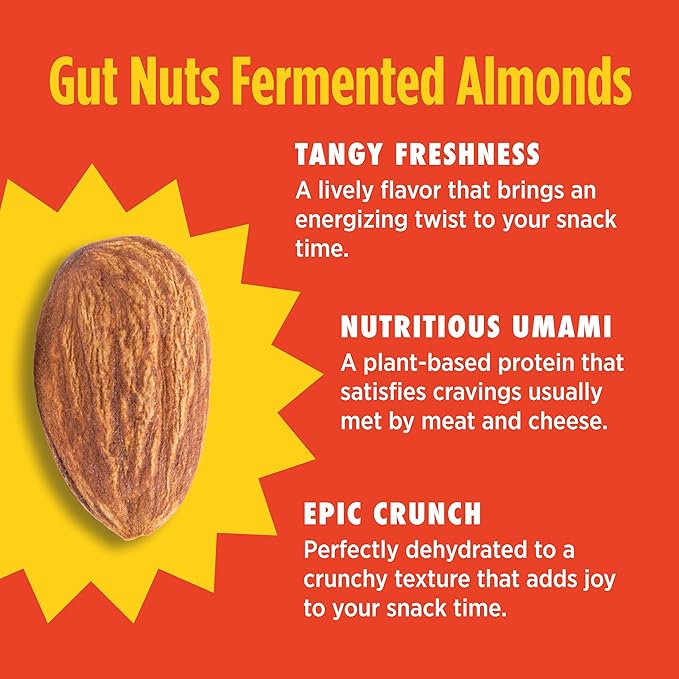Gut Nuts - Fermented and Sprouted "Sourdough" Almonds for Gut Health - Tangy, Umami, & Salty Flavors - Super Crunchy Low Carb Keto Snacks - Low Sugar Prebiotic & Postbiotic Almond Snacks - 3oz Pouch (3 Pack) - by Philosopher Foods