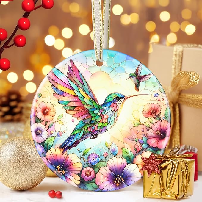 Hummingbird Ceramic Christmas Ornament, 3.5 Inch Hanging Decor for Christmas Tree, Gift Exchange Present