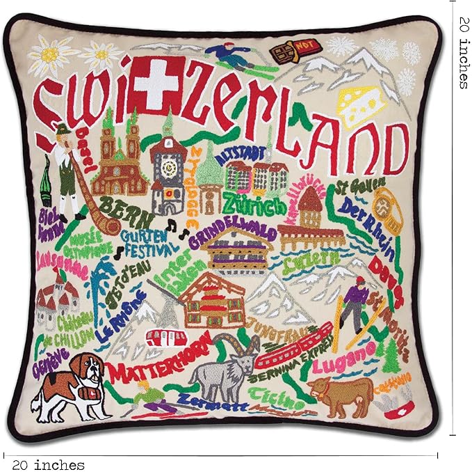 Catstudio Switzerland Embroidered Decorative Throw Pillow