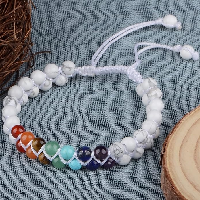 MASSIVE BEADS Double Layer Natural Chakra Healing Power Crystals Macrame Bracelet Yoga Stone Beads Gemstone Meditation Relax Anxiety Bangle for Unisex Women Men