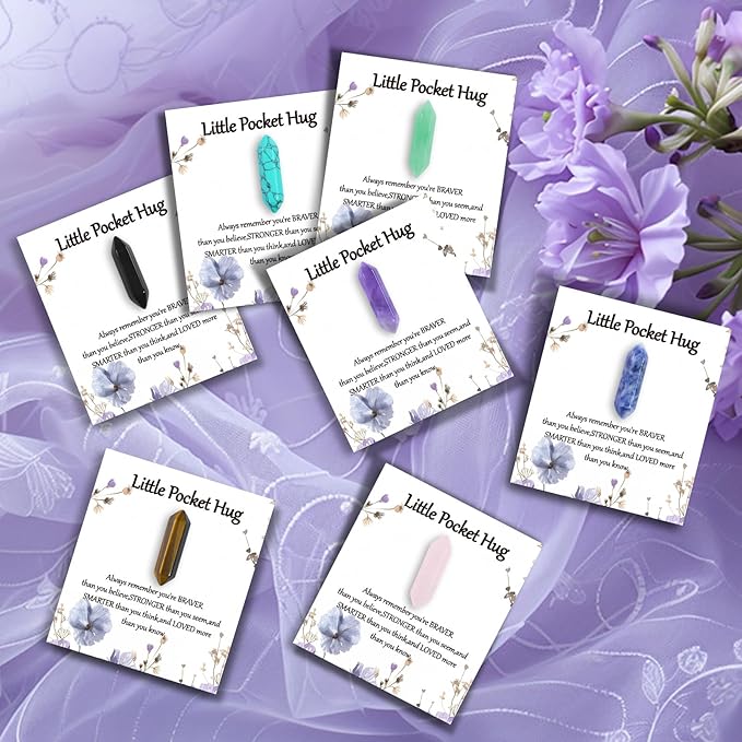 40 Sets Bulk Little Hexagonal Columns Rocks Worry Stones Pocket Hug Token Gift Card for Friends Funeral Celebration of Life Favors Encouragement Gifts for Women Adults Party Favors