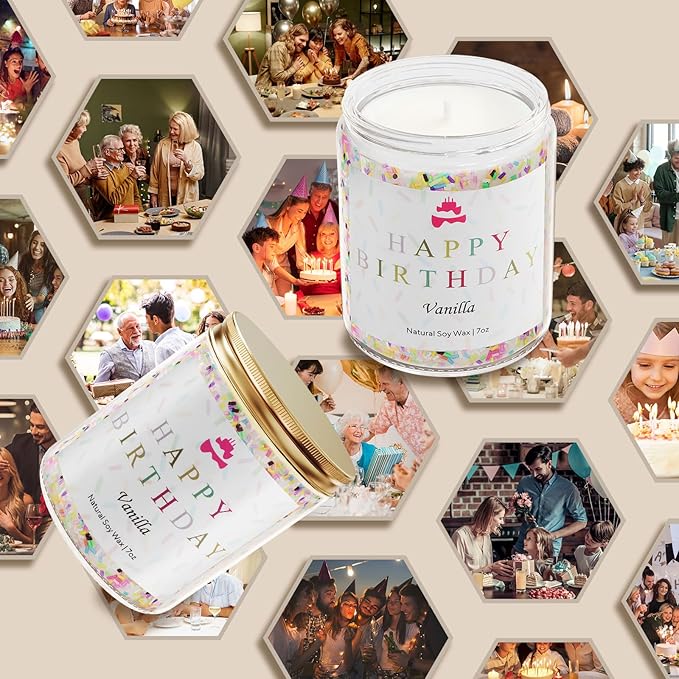 Lihome Happy Birthday Candle - Birthday Gifts for Women, Men, Mom, Dad, Sister, Teacher, Friends - Best Gifts for Her Ideas, Natural Soy Wax Vanilla Scented Candles