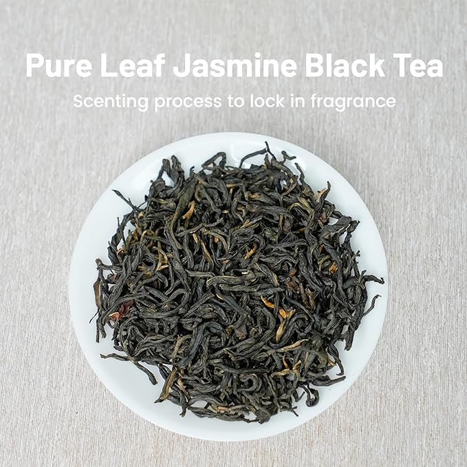 iTeaworld Jasmine Black Tea Loose Leaf, Yunnan High Mountain Black Tea, Scented with Fresh Jasmine Flowers, Rich Floral Aroma, Pure Leaves Without Sugar, No Additive, 1 Bag, 3.52oz