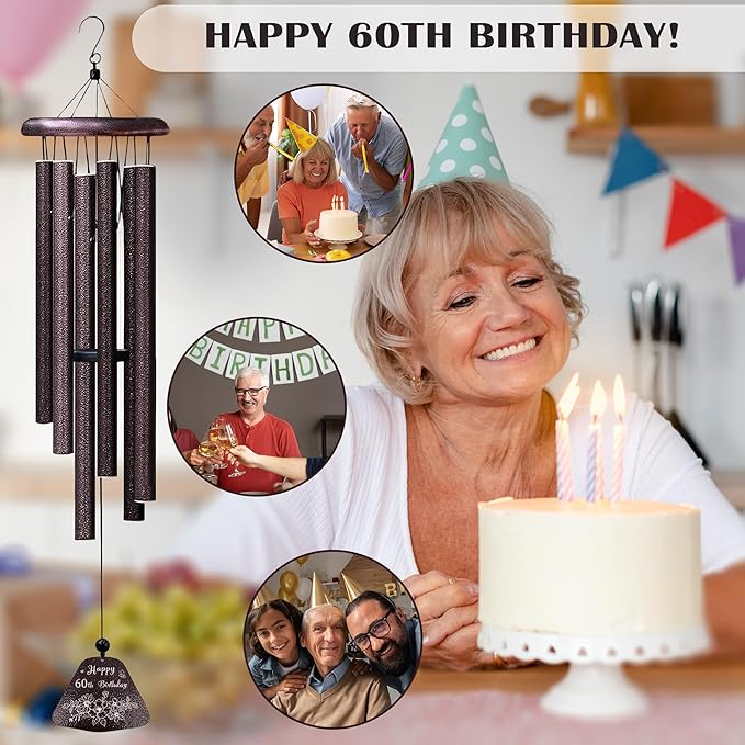 60th Birthday Gifts for Women Men, 60th Birthday Decorations 32” Wind Chimes Outside, 1965/60 Year Old Bday Gift for Women Men