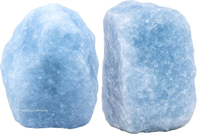 Amazing Gemstone Blue Calcite Crystal for Sleep Raw Crystals and Healing Stones, Natural Rocks for Tumbling - DIY Raw Stones and Crystals, 2 Pieces